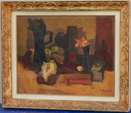 Epifanio Pozzato (Biella 1931)"Natura morta”, olio su tela (cm40x50), firmato...