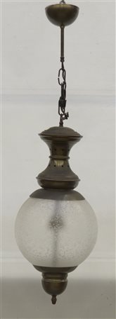 Lampada a sospensione in ottone e vetro acidato, Italia anni 60 (h cm 80)...