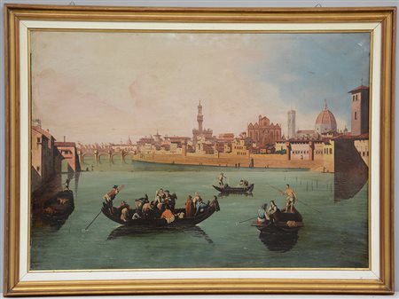 Ignoto, “Scorcio di Firenze “, olio su tela (cm 70x100); in cornice (lievi...