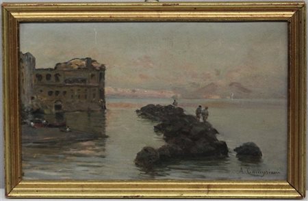 Alceste Campriani (Terni 1848 - Lucca 1933)"Golfo di Napoli" olio su...