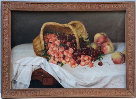 Tommasi "Natura morta con frutta e cesto" olio su tela (cm 43x64) firmato in...