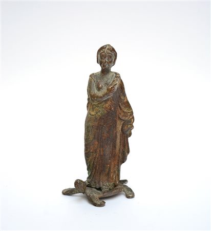 Scultura in bronzo dall'antico raffigurante figura femminile (h cm 20) (difetti)