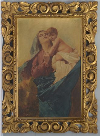 Alfredo Zanoboni (1863 - ?) "Madonna con Bambino" olio su tela (cm 60x40)...