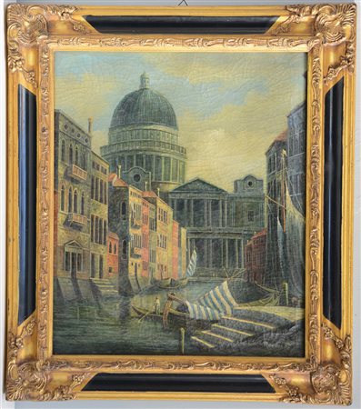 Firma indecifrata "Capriccio architettonico" olio su tela (cm 60x50) firmato...