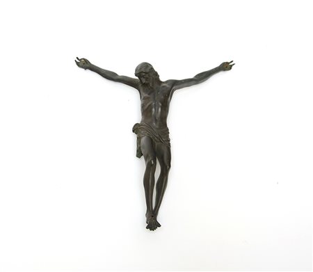 Antica scultura in bronzo raffigurante Cristo crocifisso (h cm 40) (difetti)