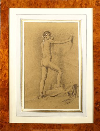 Scuola del XIX secolo, "Studio di nudo", carboncino, cm. 41x2x6.