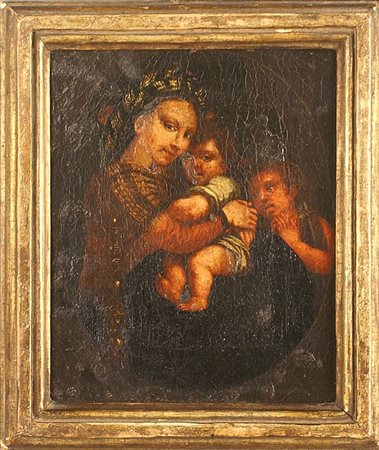 Raffaello, copia da, XVII secolo, "Madonna della Seggiola", olio su tela, cm....