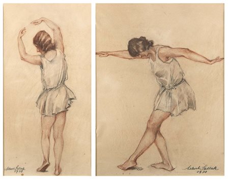 Firma indecifrabile, "Ballerine", coppia di pastelli, firmati e datati 1930,...