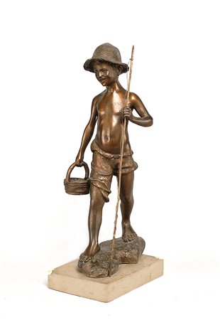 Giovanni de Martino (Napoli 1870 - 1935), "Pescatoriello", scultura in bronzo...