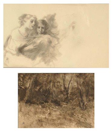 Pompeo Mariani (Monza 1857 - Bordighera 1927), coppia di disegni a matita su...