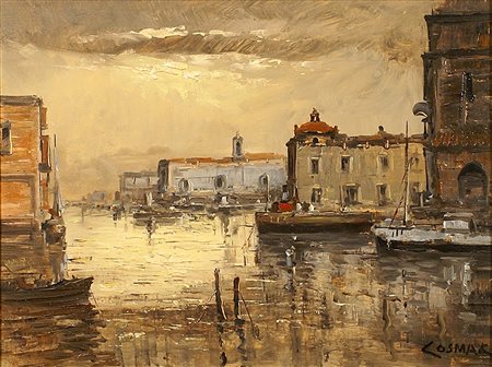 Cosmac (XX secolo), "Veduta di Venezia", olio su tavola, cm. 30x40, firmato...