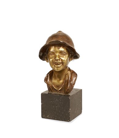 Giovanni de Martino (Napoli 1870 - 1935), "Fanciullo con cappello", busto in...