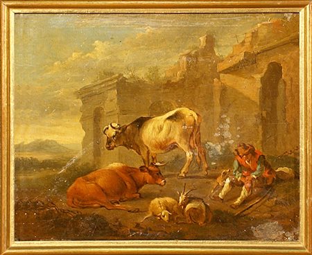 Francesco Londonio, attribuito a, (Milano 1723 - 1783), "Paesaggio con...