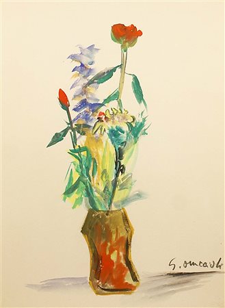 Giovanni Omiccioli (Roma 1901 - 1975), "Vaso di fiori", olio e tempera su...