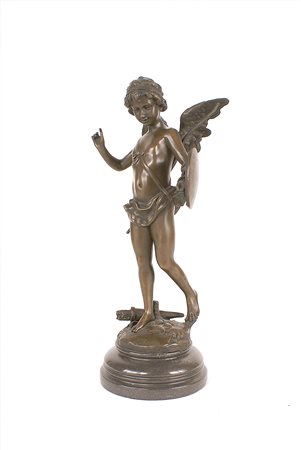 Scuola francese del XIX/XX secolo, "Cupido", scultura in bronzo patinato...