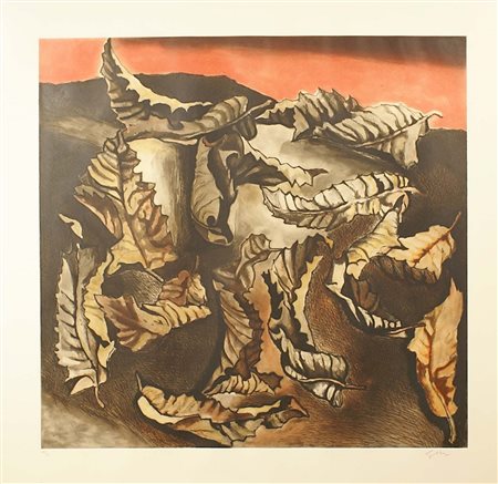 Renato Guttuso (Bagheria 1911 - Roma 1987), "Foglie secche", litografia a...