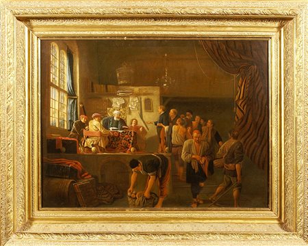 Jan Steen, (Leida 1626-1679), attribuito a, "Scena di interno con figure",...