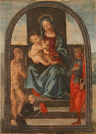 Scuola toscana della fine del XIX secolo, "Madonna con bambino e Santi", olio...