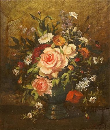 Scuola italiana del XX secolo, "Vaso di fiori", olio su tela, cm. 35x30.