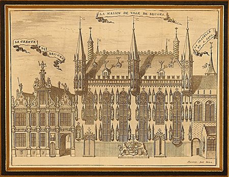 Scuola belga del XVIII secolo, "Hotel de Ville de Bruges", incisione, cm....