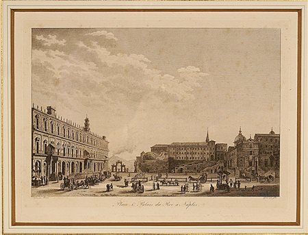 Scuola francese del XIX secolo, "Piazza e palazzo del re a Napoli",...