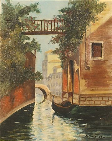 G. Guarnera (XX secolo), "Scorcio di Venezia", olio su tela, cm. 40x30,...