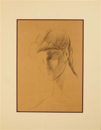 Giuseppe Mazzullo (Graniti 1913 - Taormina 1988), "Volto femminile", disegno...