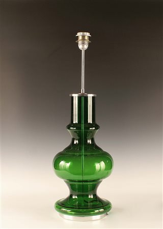 Lampada da tavolo in vetro colorato verde, stelo a balaustro, anni '70, h....