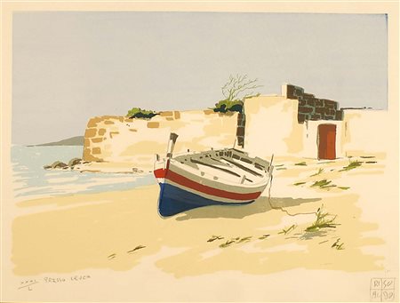 Aldo Riso (Santa Maria di Leuca 1928 - Roma 2008), "Presso Leuca", litografia...