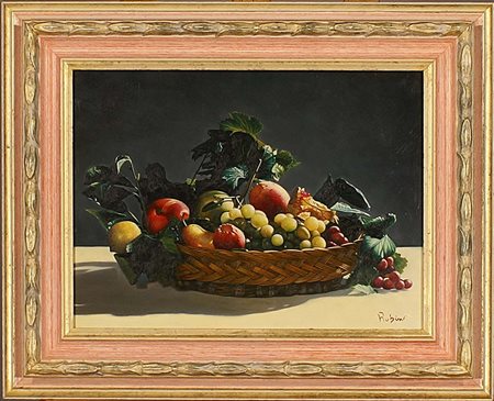 Rubin (XX secolo), " Cesto", olio su tavola, cm.30x40, firmato in basso a...