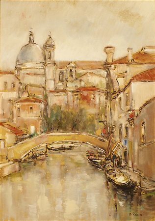 Bruno Roscioli (XX secolo), "Scorcio di Venezia", olio su tela, cm. 70x50,...