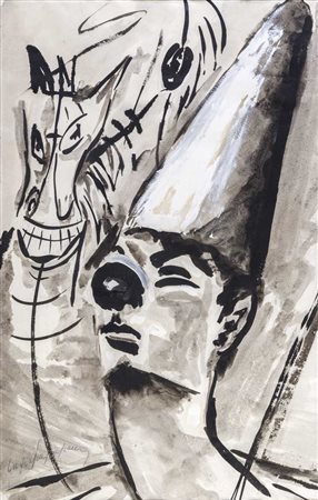 LUIGI SPAZZAPAN (1889 - 1958) Clown Anni '40 Tecnica mista su carta 54,5 x...
