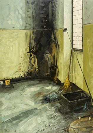 GIANCARLO OSSOLA (1935 - 2015) L'angolo del fuoco 1995 Olio su tela 100 x 70...