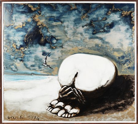 VACCHI SERGIO (n. 1925) Risposta a Man Ray. 1974. Olio su tela . Cm 110,00 x...