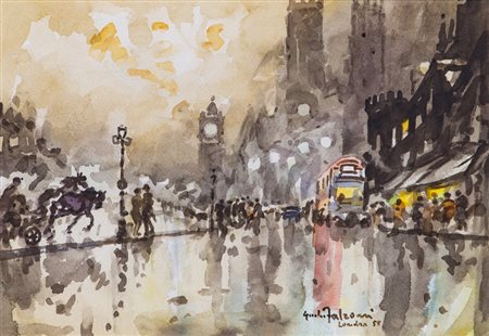 GIULIO FALZONI (1900-1978)Westminster Bridge, 1955Acquerello su cartacm...