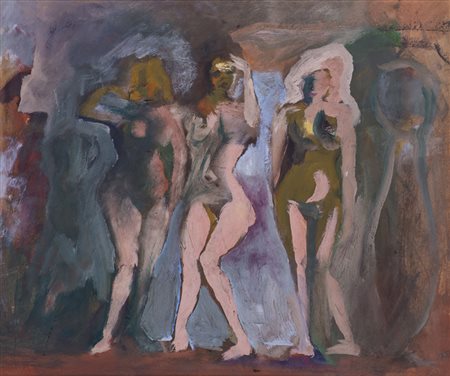 MINO MACCARI (1898-1989)Le tre grazie, 1948Olio su cartonecm 35x41Firma,...