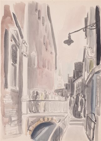 CARLO DALLA ZORZA (1903-1971)Venezia - Ponte del Lovo, 1952Acquerello su...