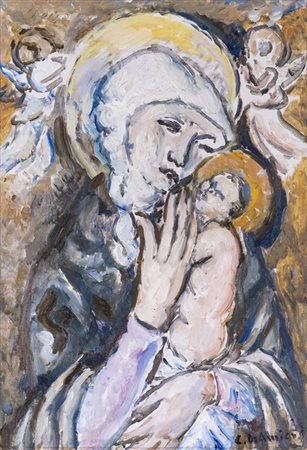 CRISTOFORO DE AMICIS (1902-1987)Madonna con gli angeliOlio su telacm...