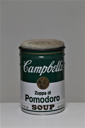 GAVINA SIMON Bidone sgabello in latta verniciata, omaggio a Andy Warhol,...