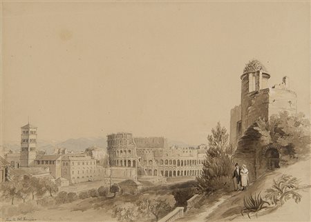 Charles Cockerell (Londra 1788 - Londra 1863)"Veduta di Roma" acquerello su...