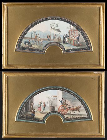 Scuola napoletana, inizio secolo XIX. Due tempere e acquerello su carta in...
