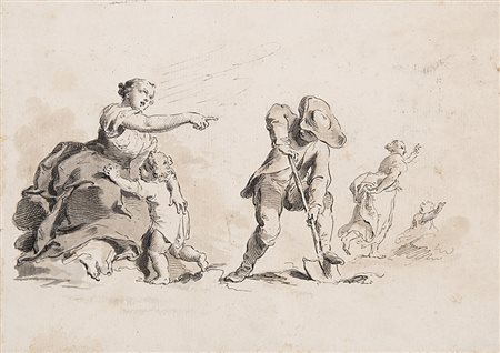 Pietro Antonio Novelli (Venezia 1729 - 1804)(attr.) "Scena campestre" penna e...