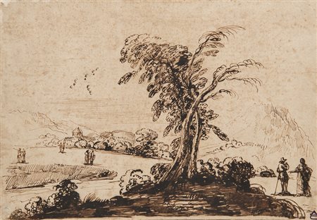 Il Falsario del Guercino "Paesaggio" disegno su carta a penna e inchiostro...