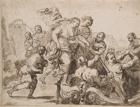 Cerchia di Luca Giordano "Il ratto di Elena" matita nera, penna inchiostro...