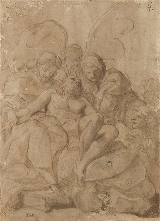 Paolo Pagani (Valsolda 1655 - Milano 1716)"La Deposizione" disegno su carta a...