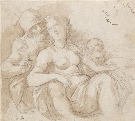 Scuola italiana, secolo XVII "Marte e Venere" disegno su carta a matita nera...