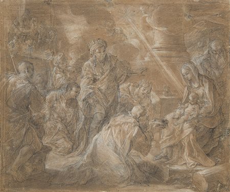 Pietro Bianchi (Roma 1694 -1740) "L'adorazione dei Magi" matita nera e biacca...