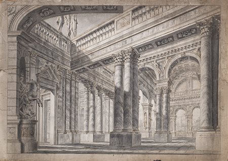 Ferdinando Galli Bibiena (Bologna 1657 - 1743) "Cortile di palazzo con...