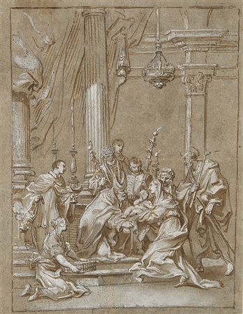 Paolo Gerolamo Piola (Genova 1666 - 1724)"La presentazione al Tempio" penna,...