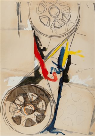 MARIO SCHIFANO (1934-1998) Senza titolo 1964smalto, grafite e collage su...